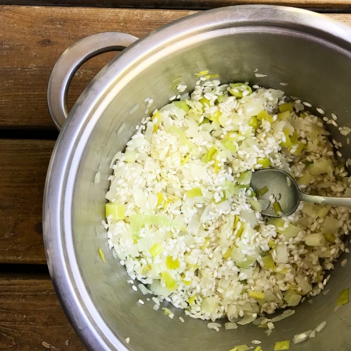 Sautéed garlic, onion and leek with rice..